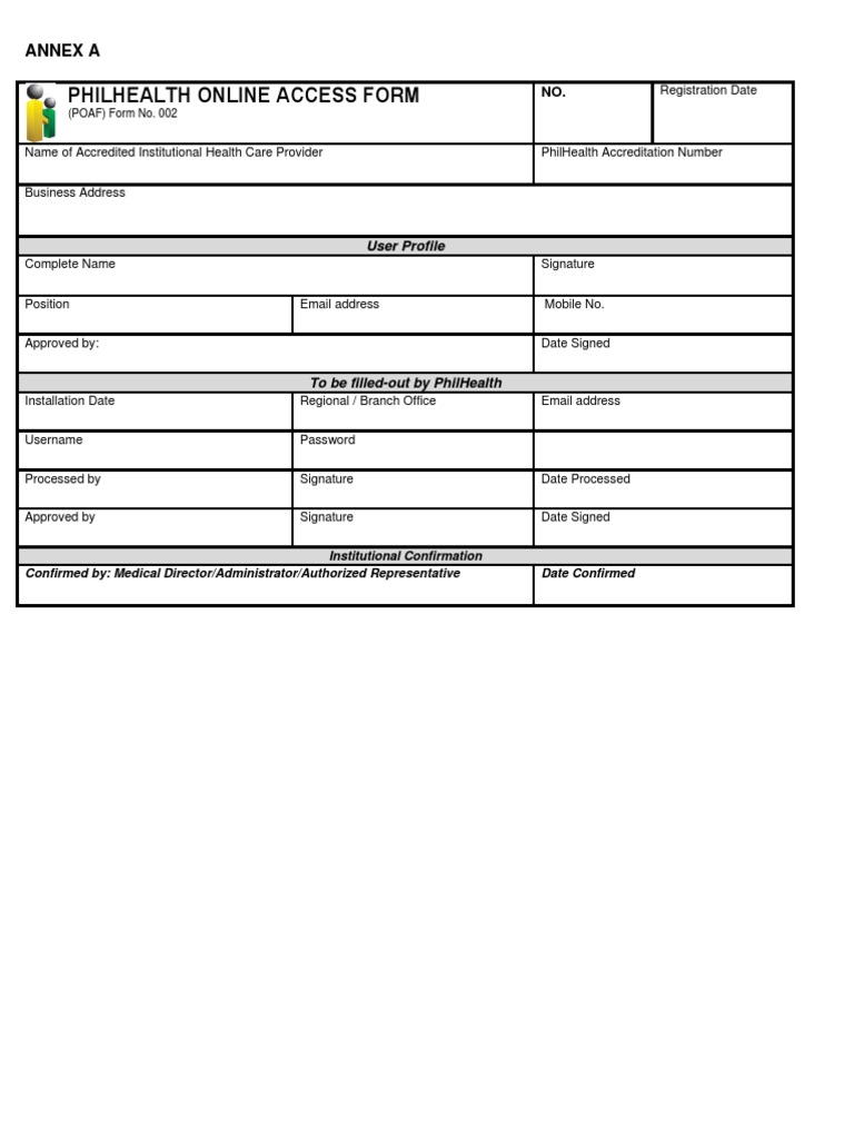 PhilHealth Online Access Form (Annex A) | PDF