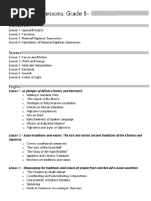 First Quarter Lessons Grade 8