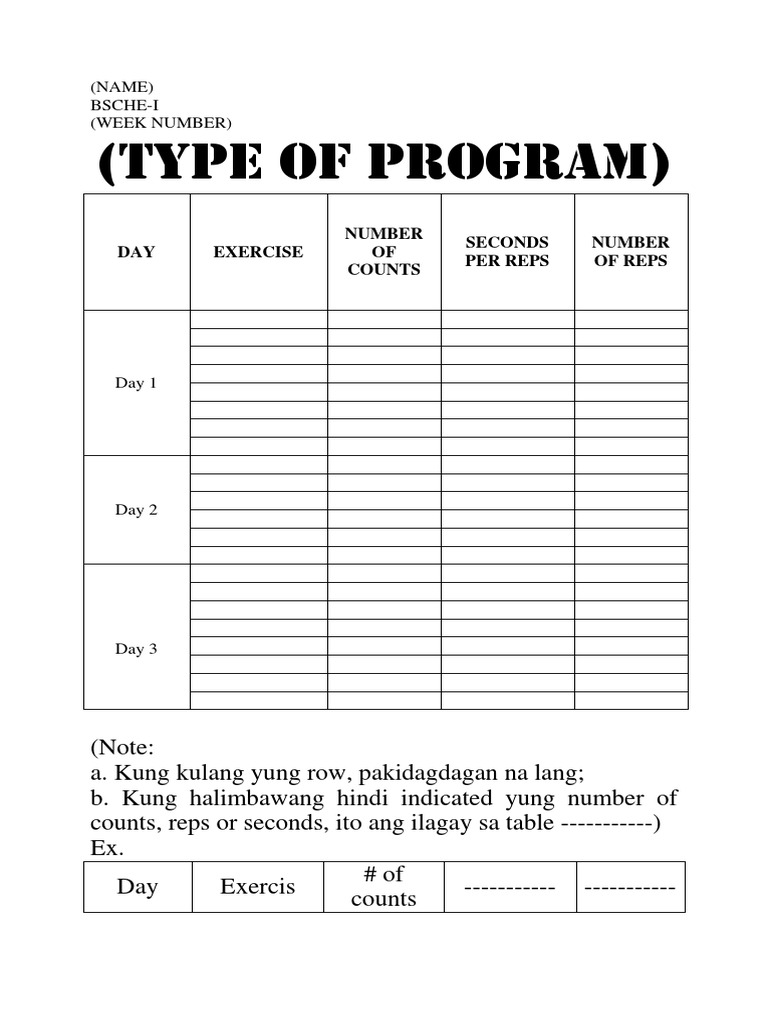 Weekly Exercise Program Template | PDF