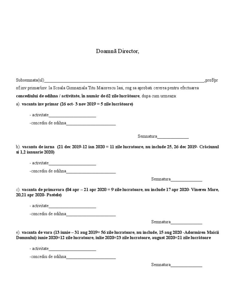 Cerere Concediu 2019-2020 | PDF