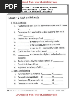 cbse class 5 science rock and minerals pdf