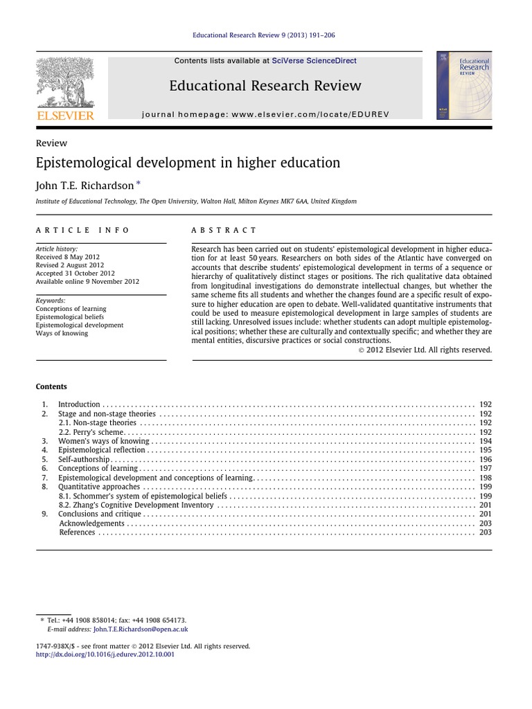 Epistemological Development in Education | PDF | Epistemology | Relativism