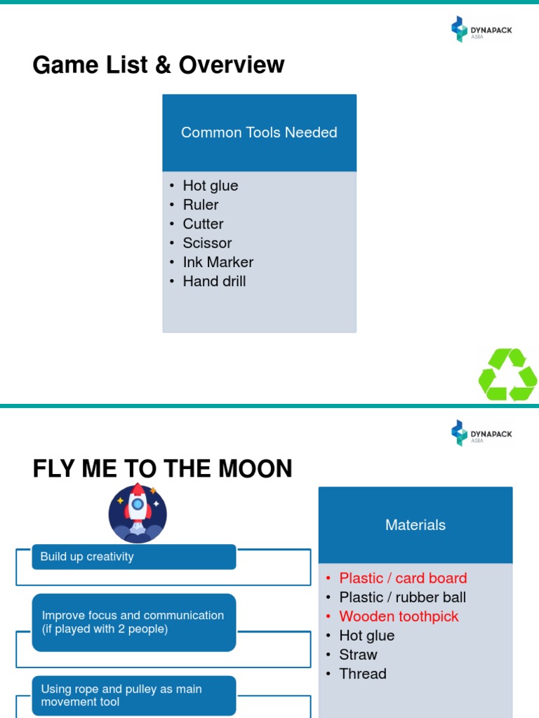 Game List & Overview: Common Tools Needed | PDF | Force | Mass