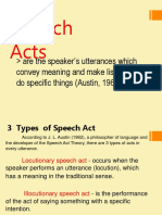 Speech Acts: Are The Speaker's Utterances Which Convey Meaning and Make Listeners Do Specific Things (Austin, 1962)