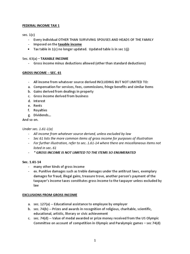 Federal Income Tax 1 Outline | PDF | Income Tax In The United States ...