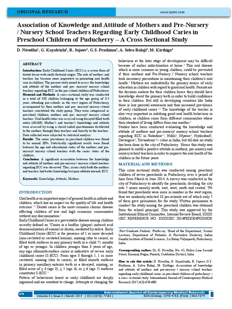 Association of Knowledge and Attitude of Mothers and Pre-Nursery ...