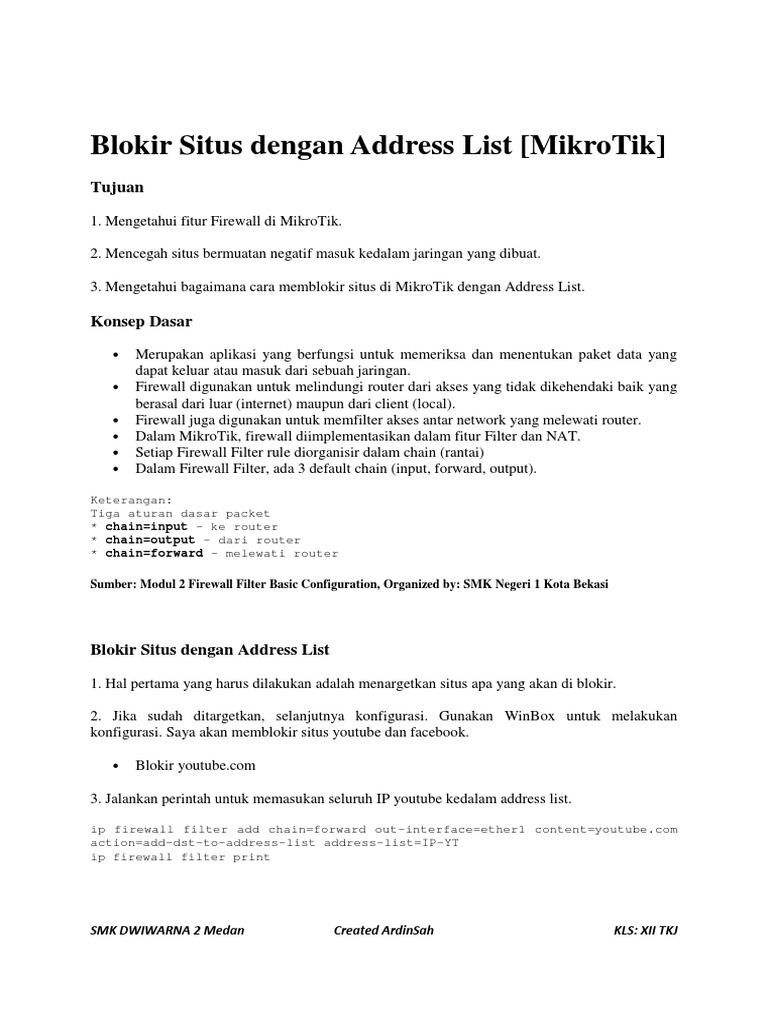 Blokir Situs di MikroTik dengan Address List | PDF