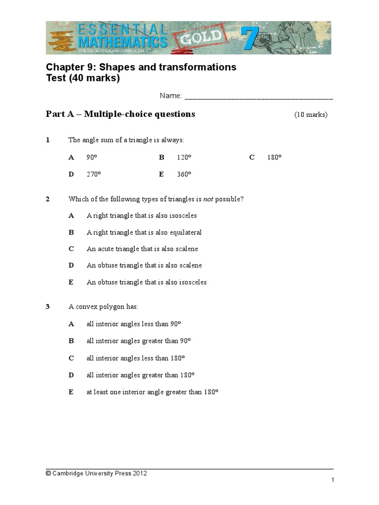 Gold7trp Test ch9 Shapes and Transformations | PDF | Rectangle | Triangle