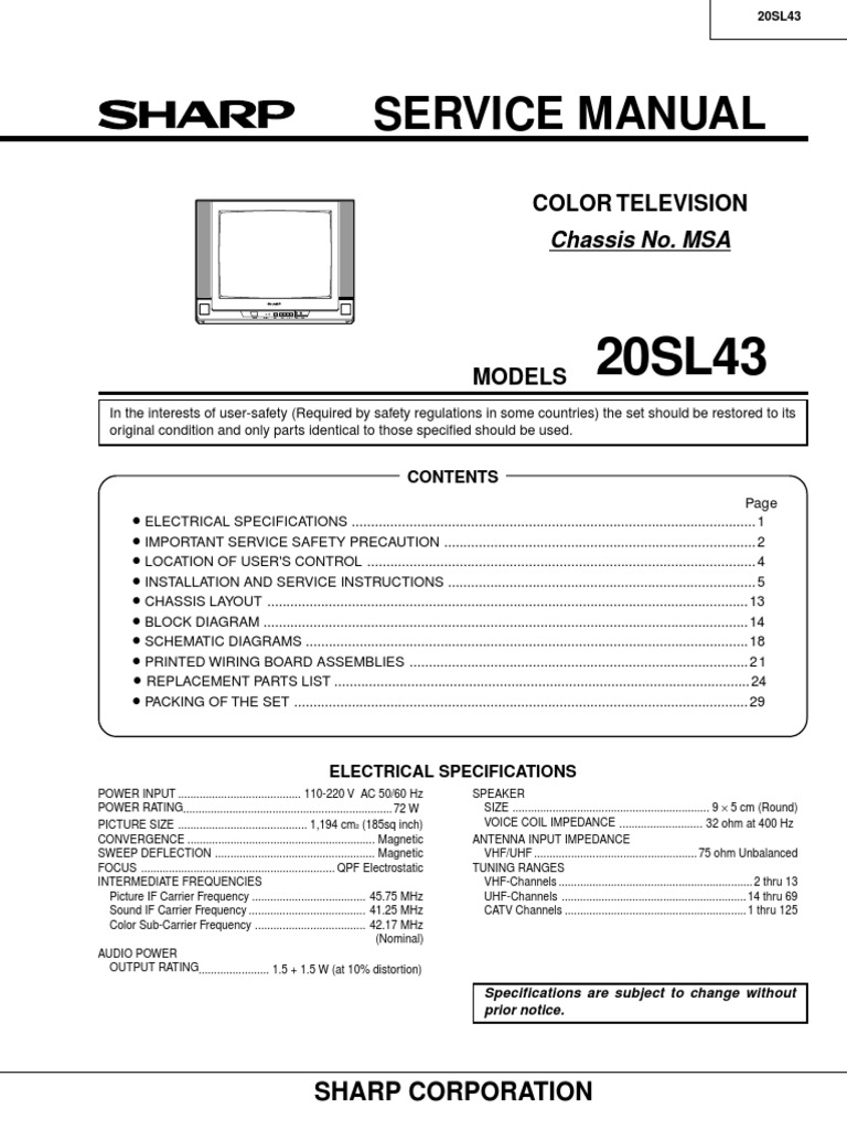Service Manual: Color Television Chassis No. MSA | PDF | Voltage | Vacuum Tube
