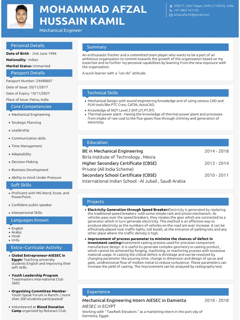 Mechanical Engineer CV Overview | PDF | Casting (Metalworking) | Nature