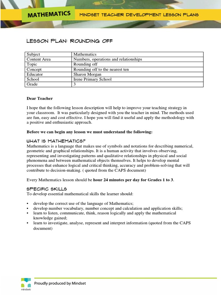 LESSON PLAN: Rounding Off: Dear Teacher | PDF | Lesson Plan | Teaching ...