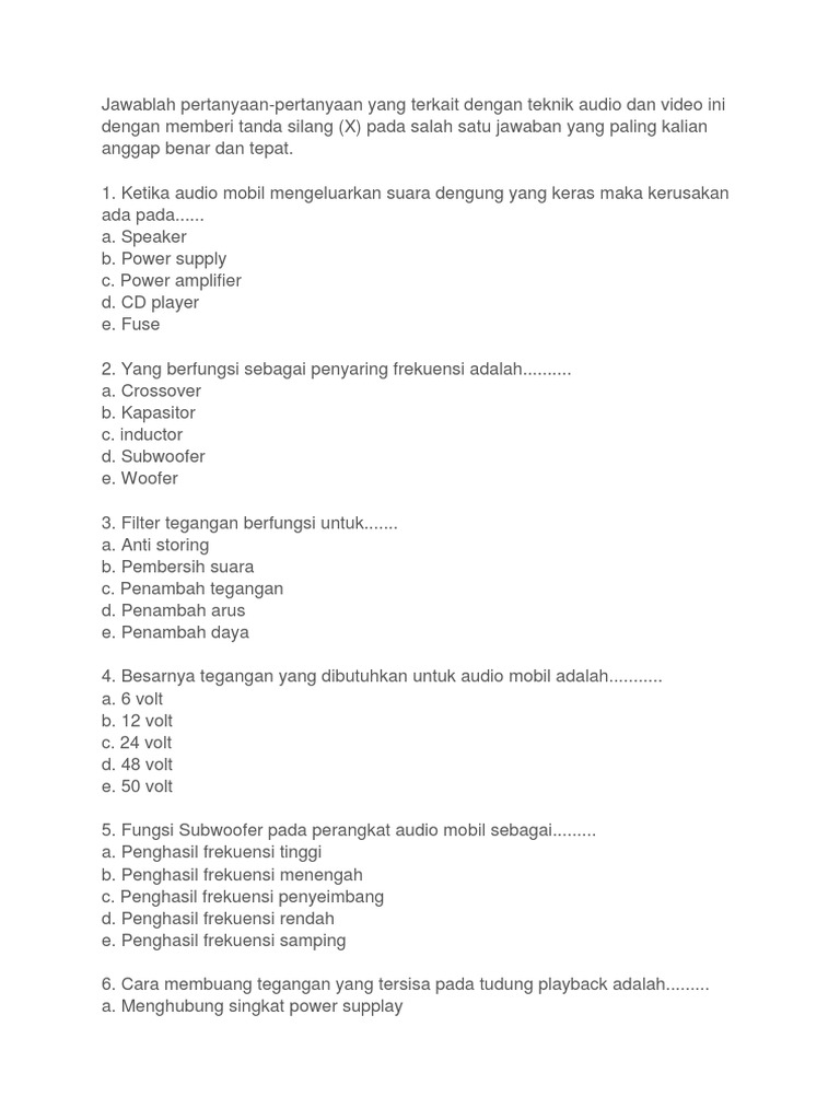 Contoh Soal Teknik Audio Video Beserta Jawaban Blog Sekolah