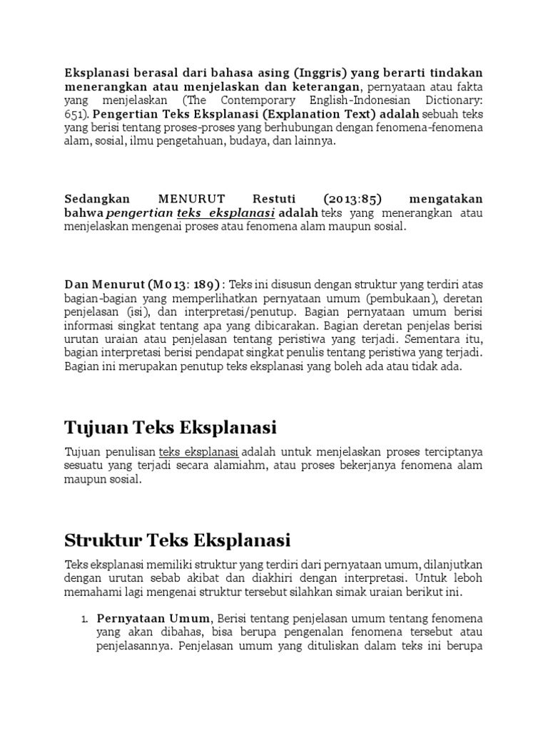 Tujuan Teks Eksplanasi