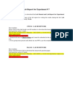 Lab Manual and Lab Report For Experiment # 7: # 7. Activity Carries 1 Mark Every Week