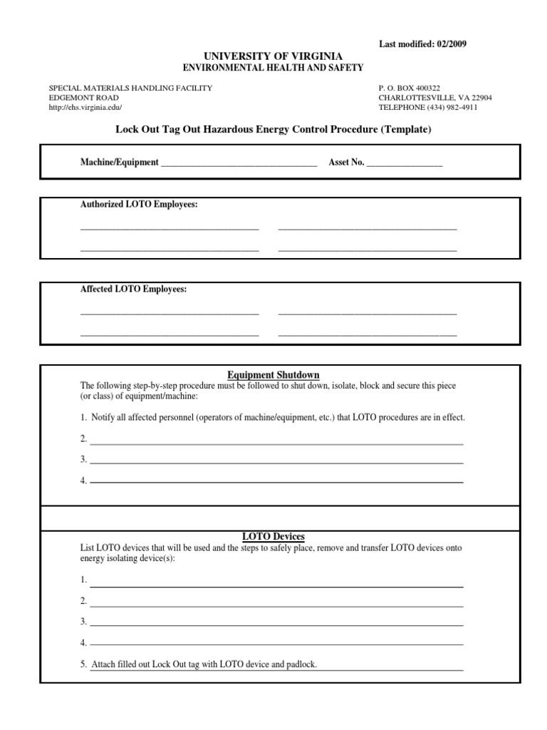 LOTO Procedure Template PDF Machines Safety LOTO Procedure Template PDF Machines Safety