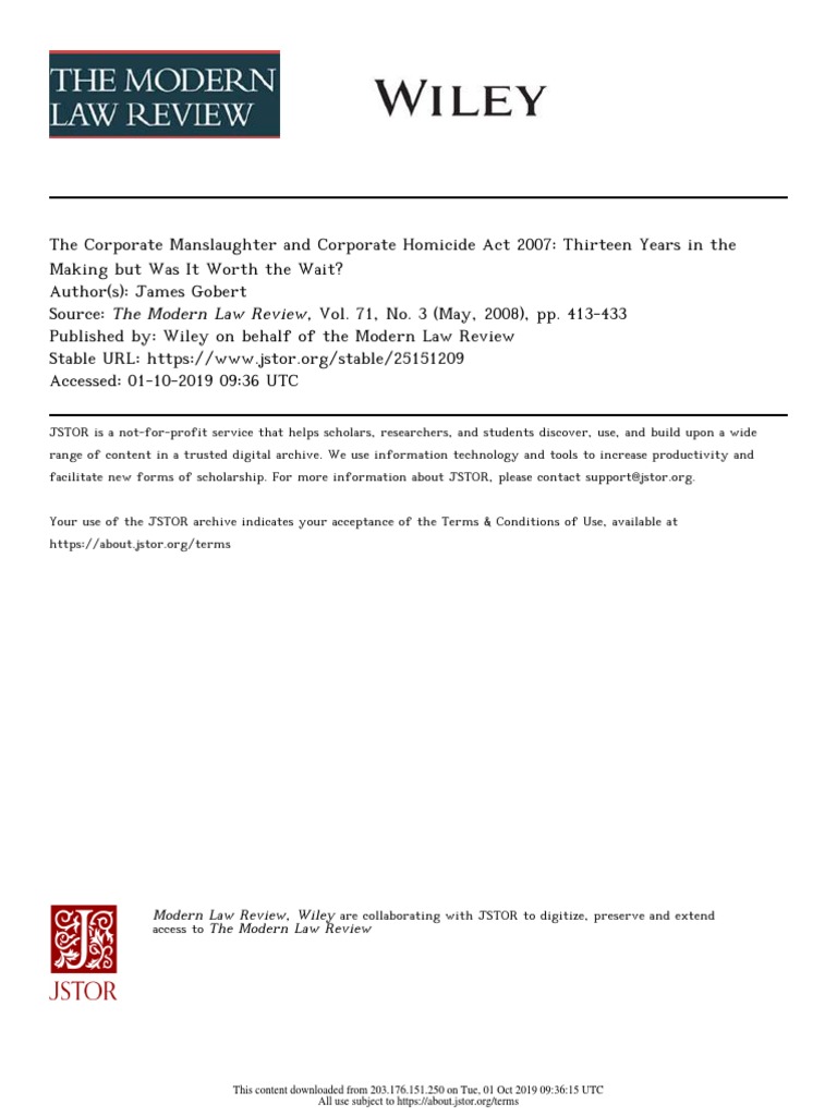 Modern Law Review, Wiley The Modern Law Review | PDF | Manslaughter ...
