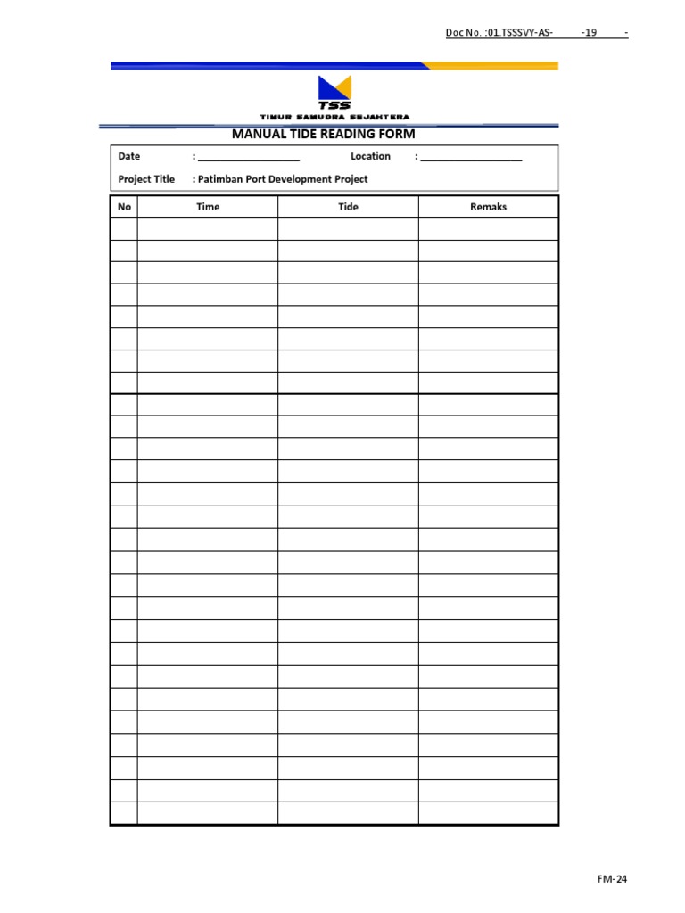 Manual Tide Reading Form for Patimban Port | PDF