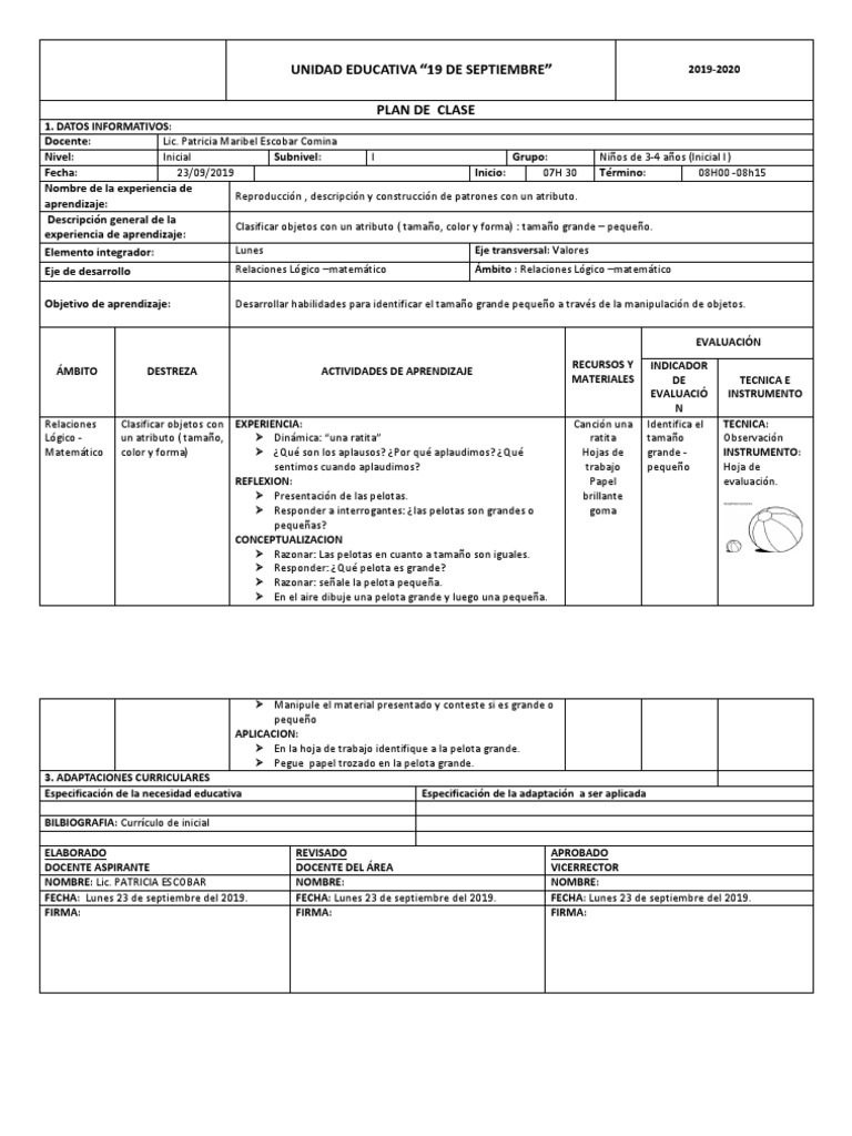 Plan de Clase Demostrativa Inicial para Paty | PDF | Evaluación ...