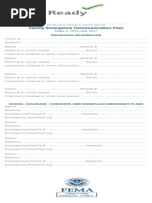 Family Communication Plan (Fillable Card)