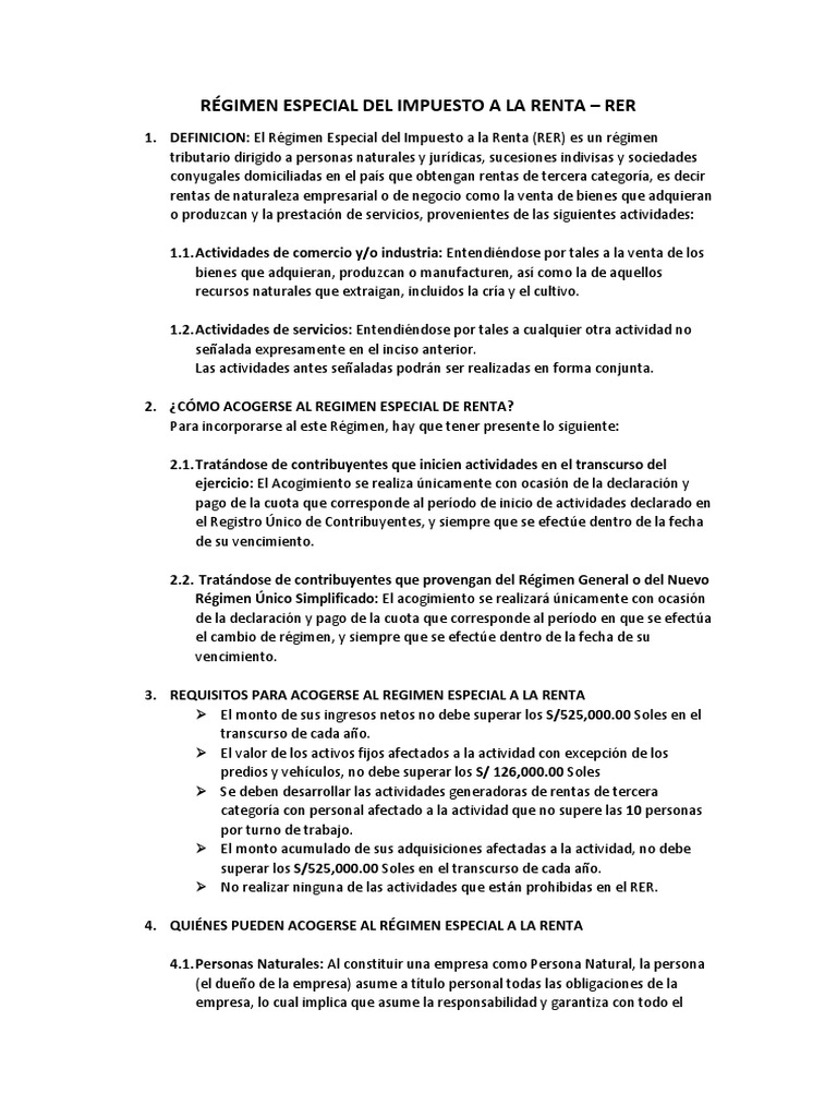 Régimen Especial del Impuesto a la Renta | PDF | Contabilidad ...