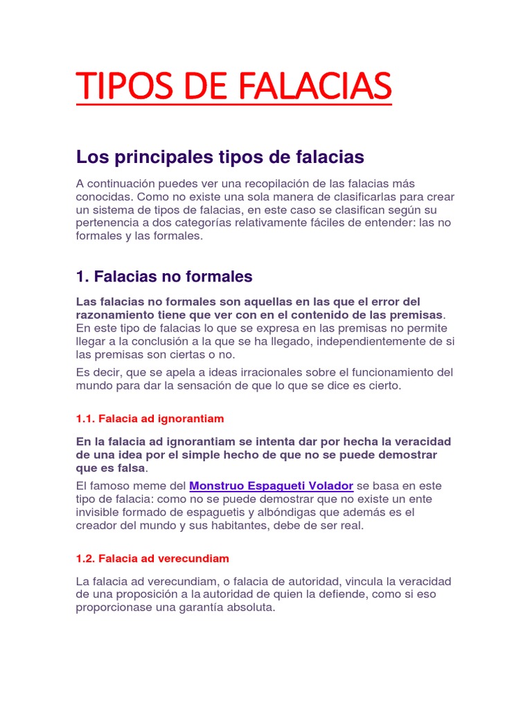 Tipos de Falacias Falacia Argumento