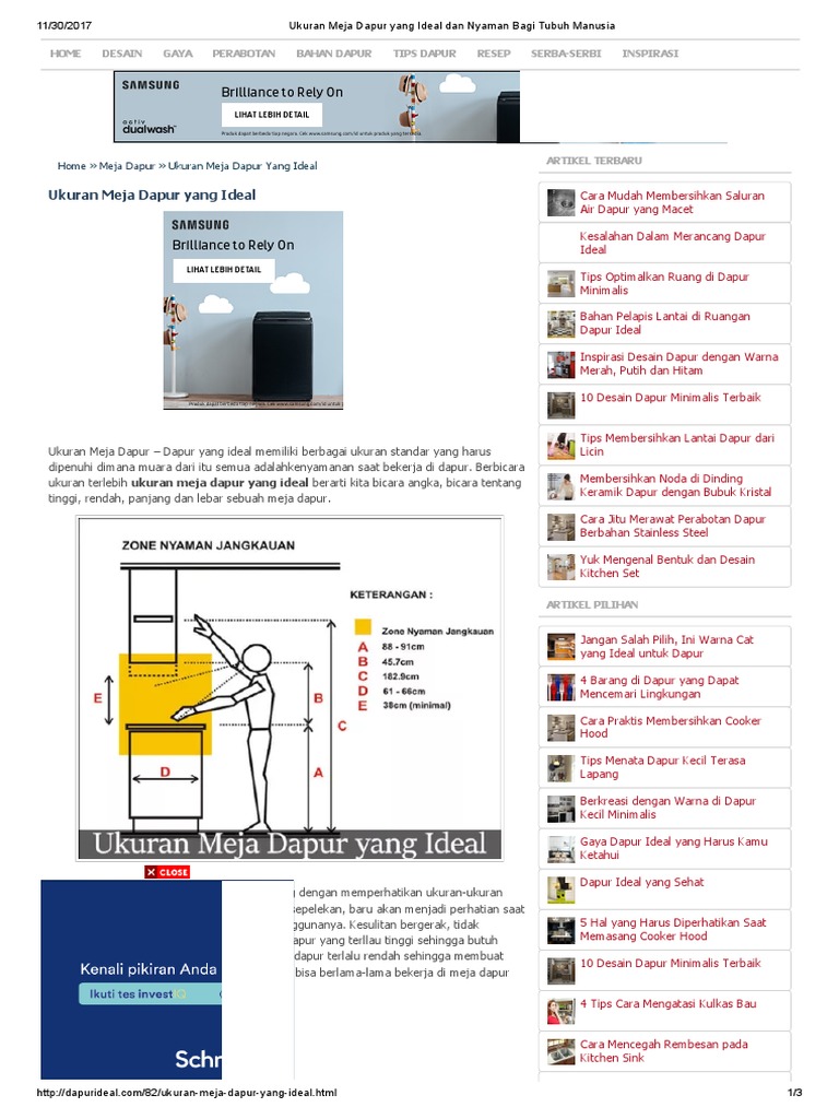 Ukuran Meja Dapur Yang Ideal Dan Nyaman Bagi Tubuh Manusia PDF