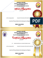 Certificate of Recognition: Department of Education Region Ix, Zamboanga Peninsula Baliwasan Senior High School