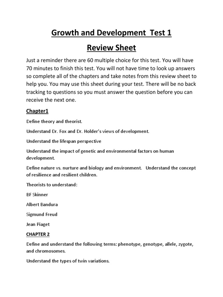 Growth and Development Test Review Guide | PDF | Self-Improvement