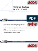 Operations Review July Cycle 2019: Supply Chain Management - Logistics Department