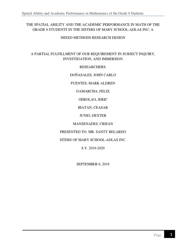 The Spatial Ability and The Academic Performance in Math of The Grade 9 ...