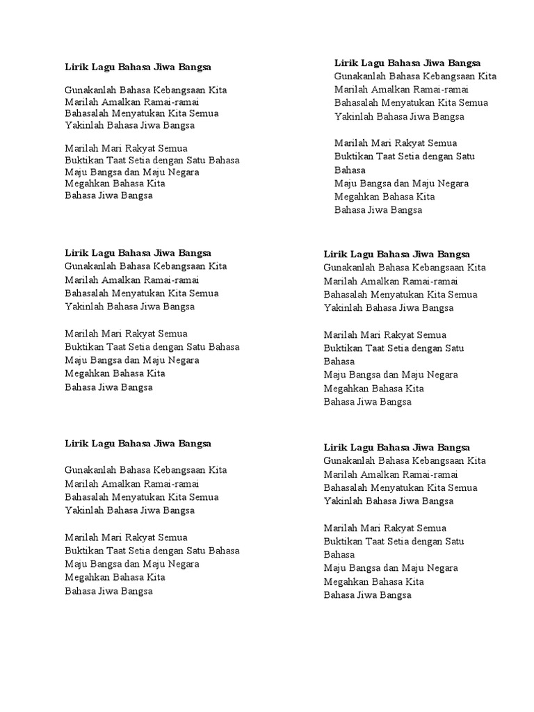 Lirik Lagu Bahasa Jiwa Bangsa Pdf