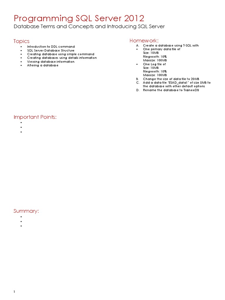 Programming SQL Server 2012: Topics Homework | PDF | Sql | Microsoft ...