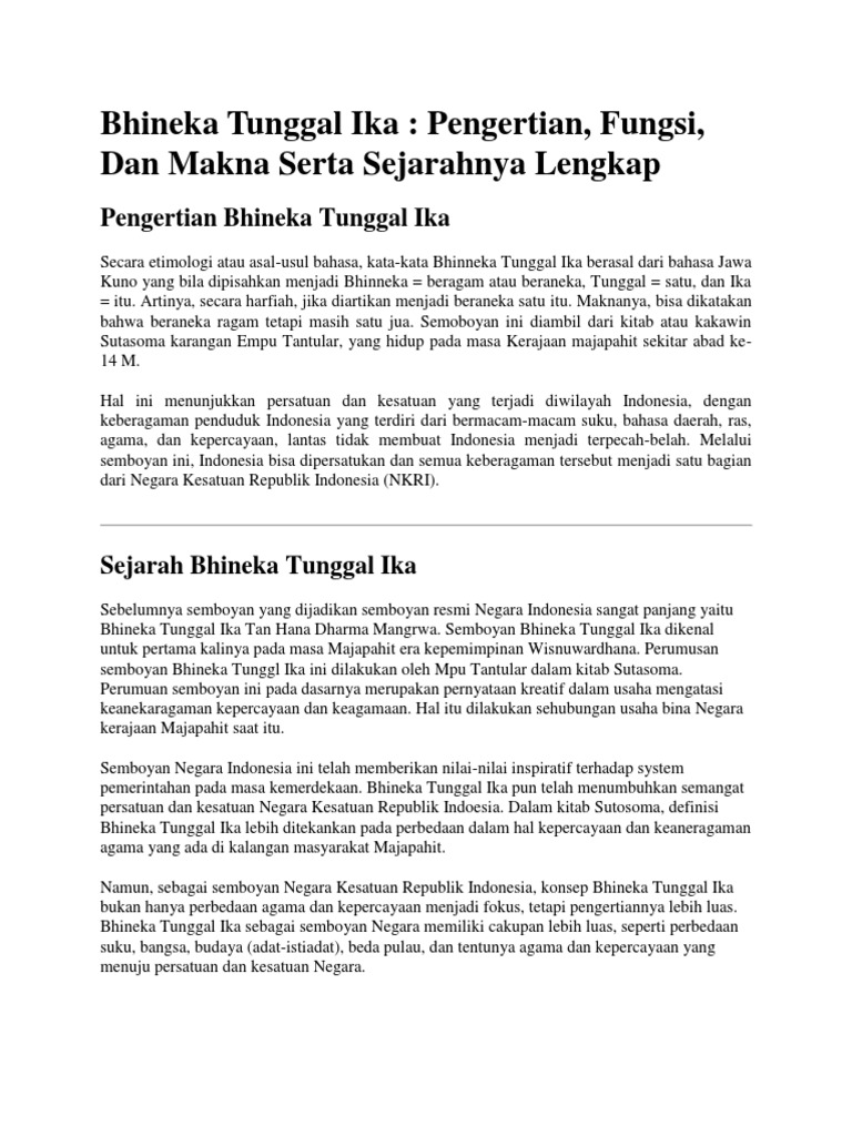Arti Dari Bhineka Dan Tunggal Ika Di Indonesia Segala Fakta