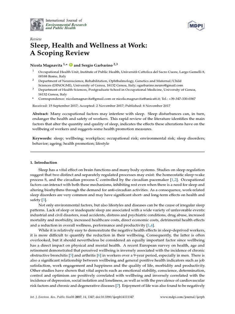 Sleep, Health and Wellness at Work: A Scoping Review | PDF | Shift Work ...