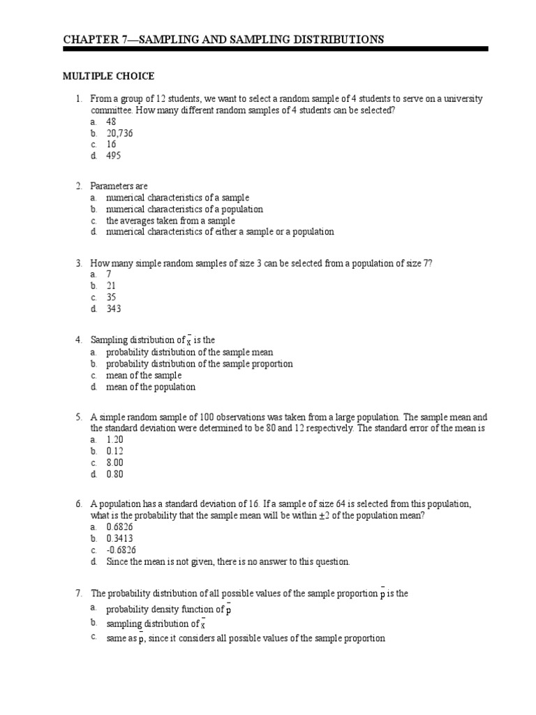 CHP 7 Study Guide | PDF | Estimator | Standard Error