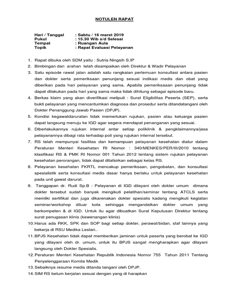 Notulen Rapat Kepala Bidang