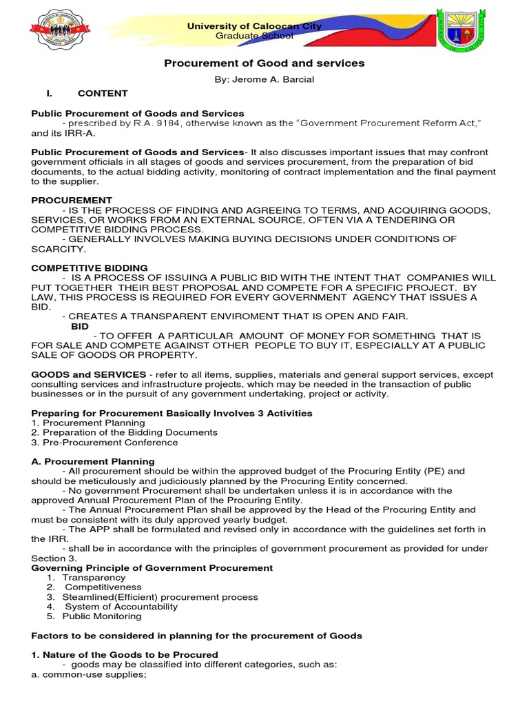 Procurement of Goods and Services Overview | PDF | Procurement | Justice