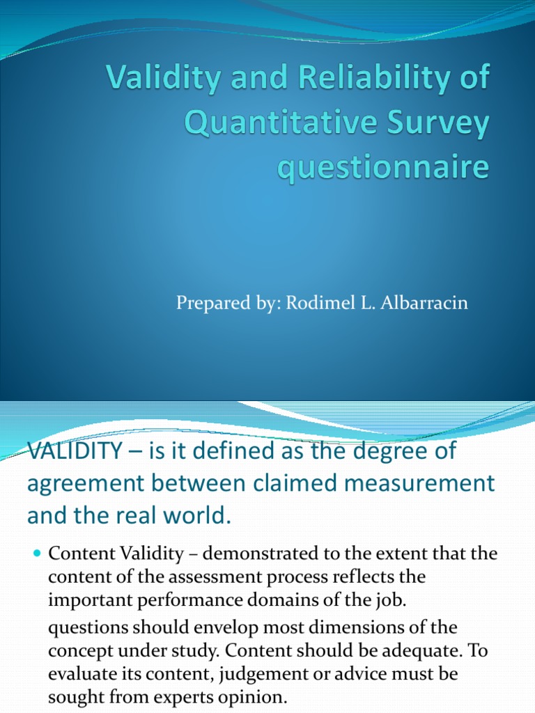 Validity and Reliability of Quantitative Survey Questionnaire | PDF ...