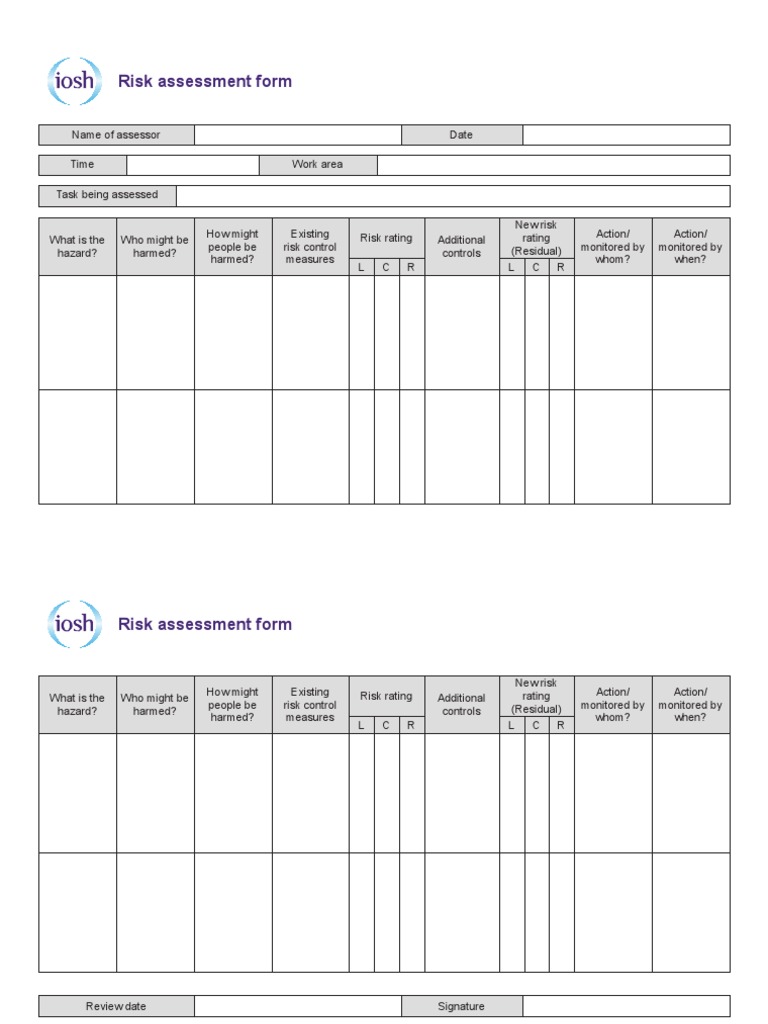 IOSH Risk Assessment Form Template | PDF