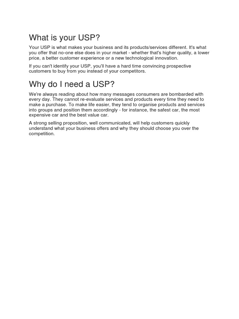 Understanding Your Unique Selling Proposition | PDF | Business