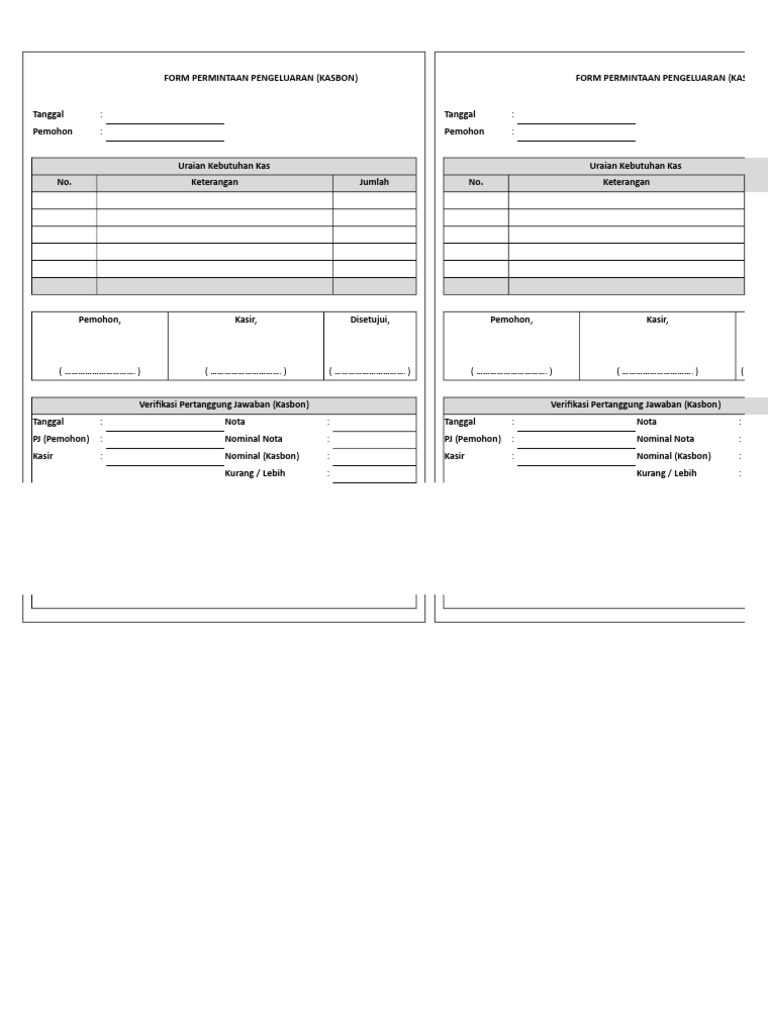 Contoh Formulir Kasbon Petty Cash