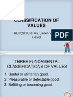 Classification of Values: REPORTER: Ms. Janen Vea P. David