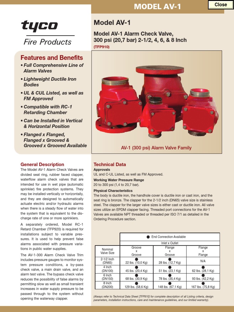 Brosur Tyco-Acv-rc-wma (002) (Alarm Check Valve) | PDF | Fire Sprinkler ...
