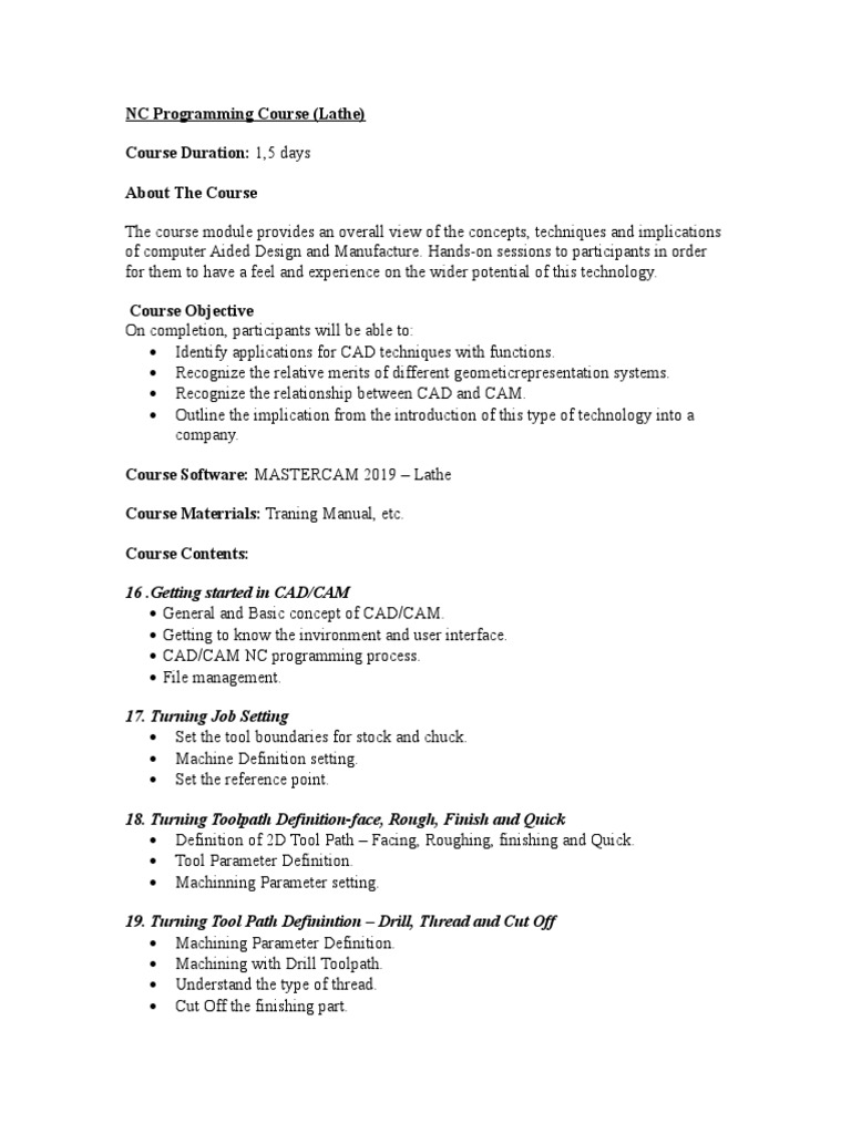 NC Programming Lahe Course by Truong | PDF | Computers