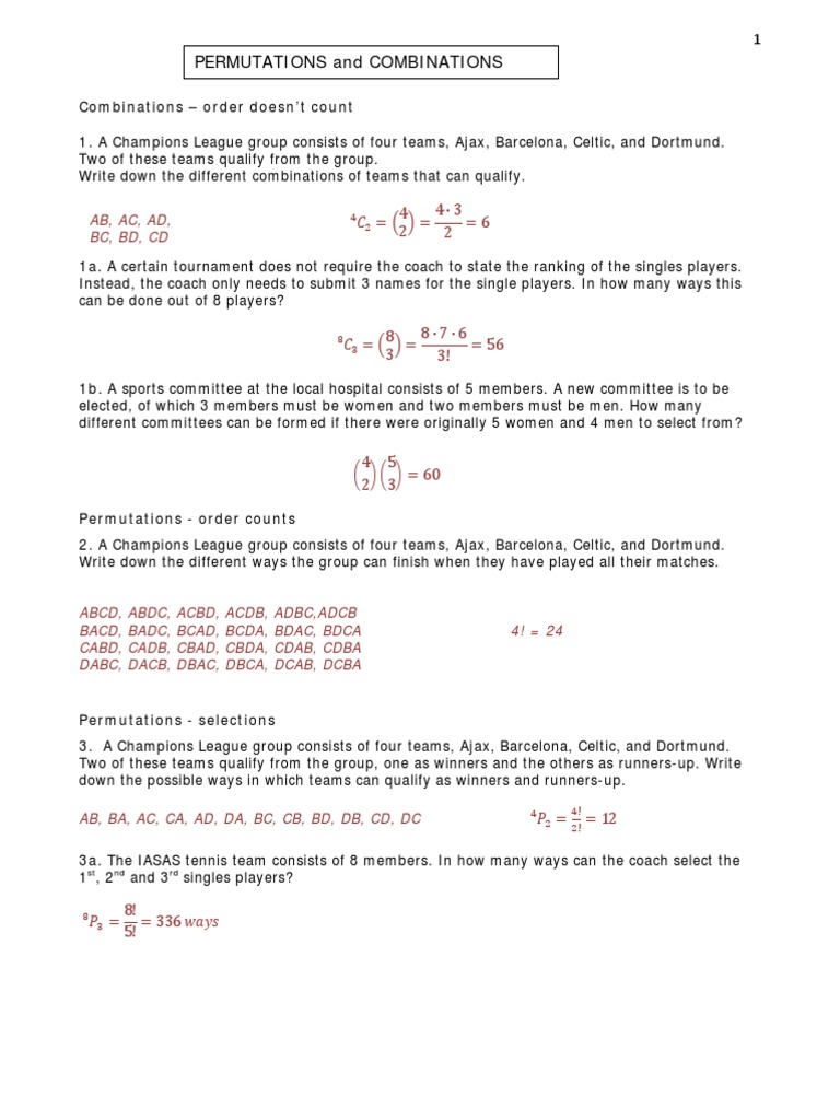 Permutations and Combinations - All | PDF | Teaching Mathematics | Sports