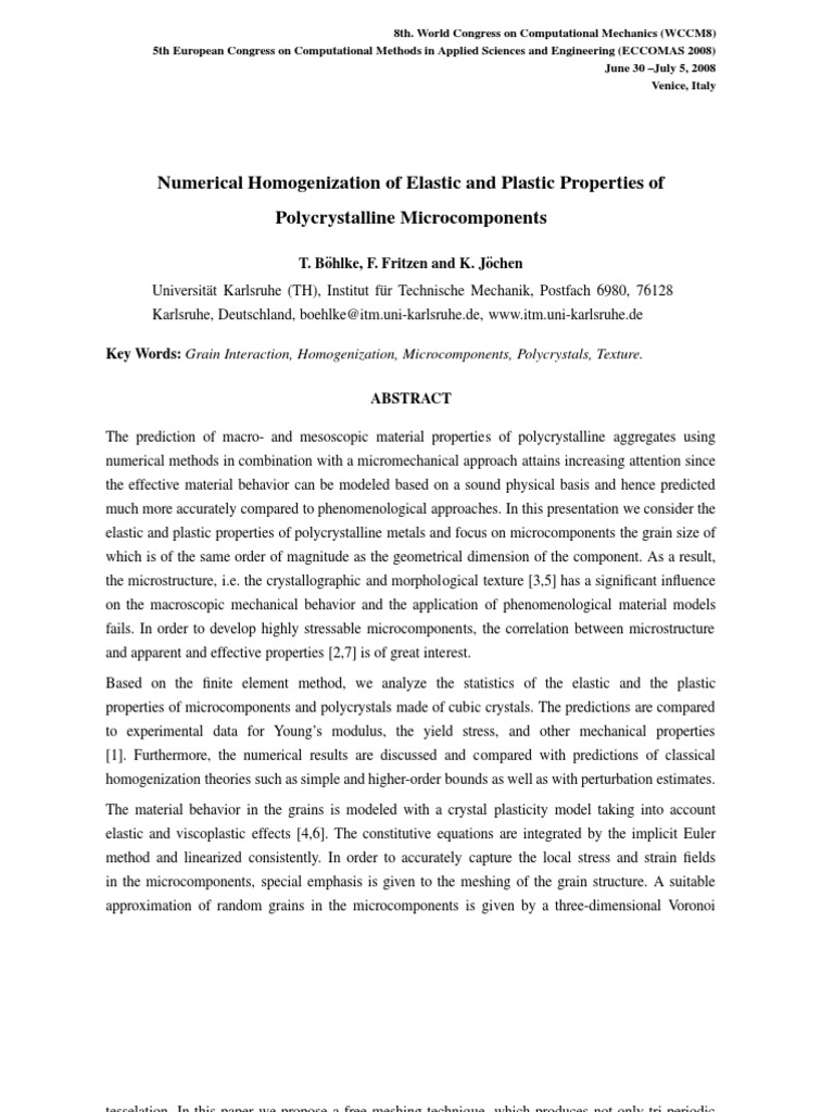 Numerical Homogenization of Elastic and Plastic Properties of ...