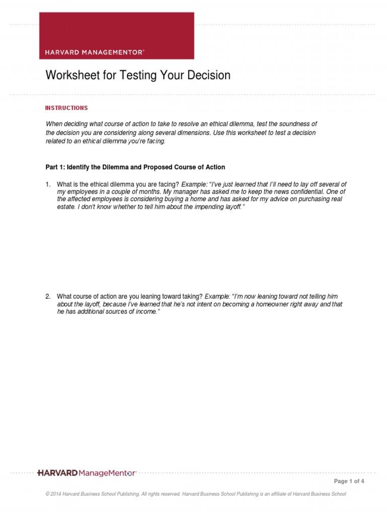 Worksheet For Testing Your Decision: Instructions | PDF | Psychology ...