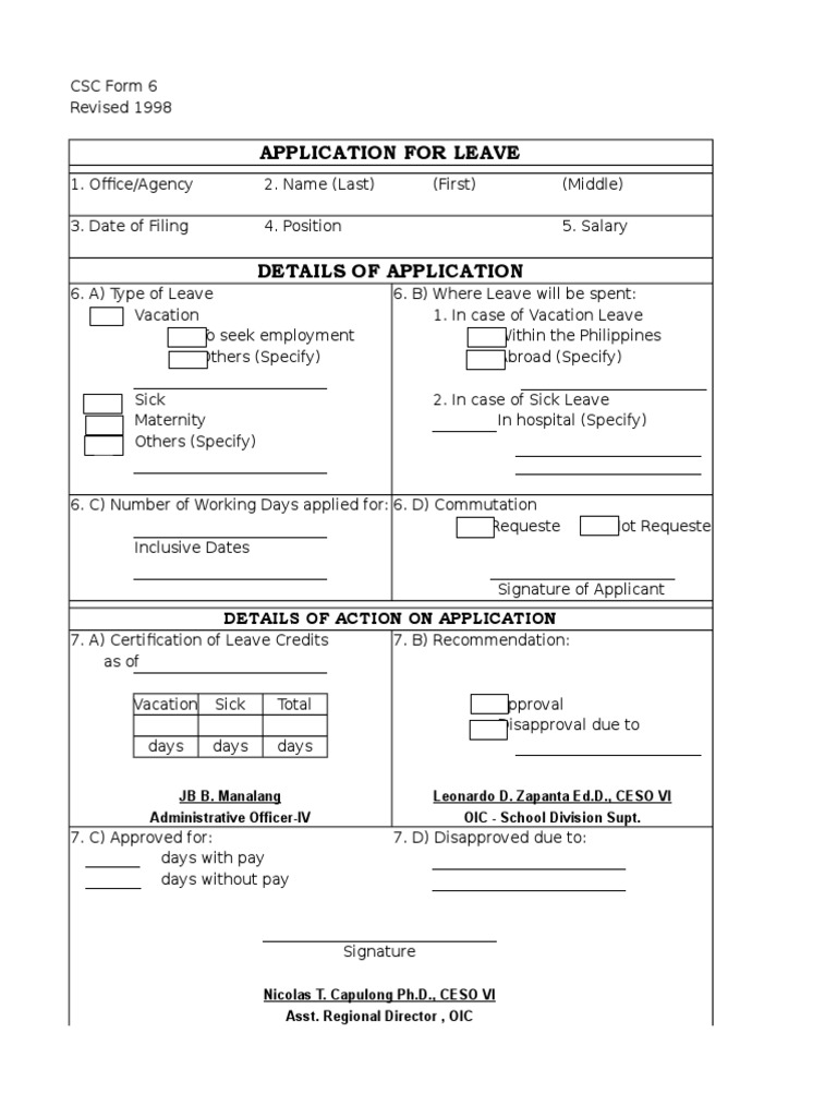 DepEd School Form 6 Leave Application | PDF | Government | Social ...