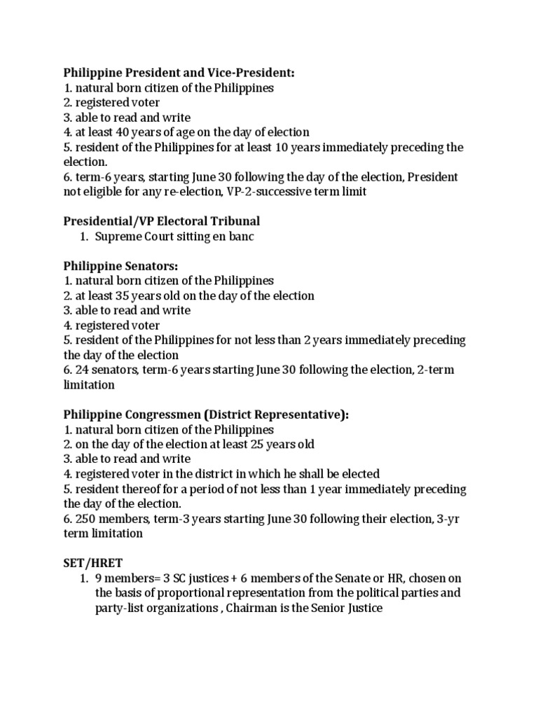 Qualifications of Various Govt Offices PDF Impeachment President