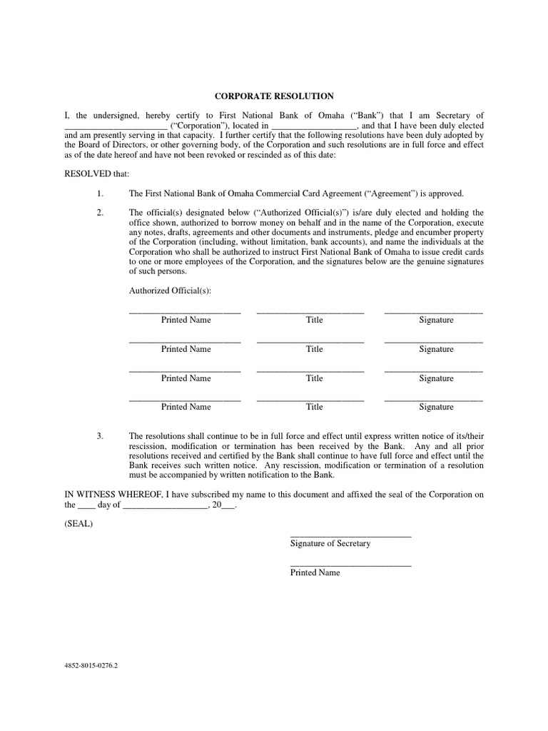 Corporate Bank Resolution Template | PDF | Civil Law (Legal System) | Banks